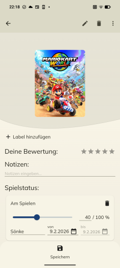 Über die Schaltfläche Spielstatus kann man bei My Video Game Collection grob erfassen, wie viel Prozent eines Spiels man bereits abgeschlossen hat. (Screenshot: My Video Game Collection / Medienagentur Plassma)